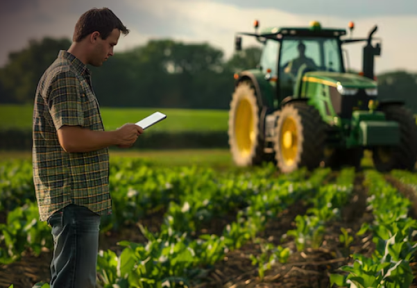 Farmer with tablet